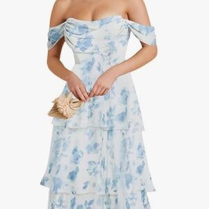 Source Unknown White and Blue Floral Maxi Dress